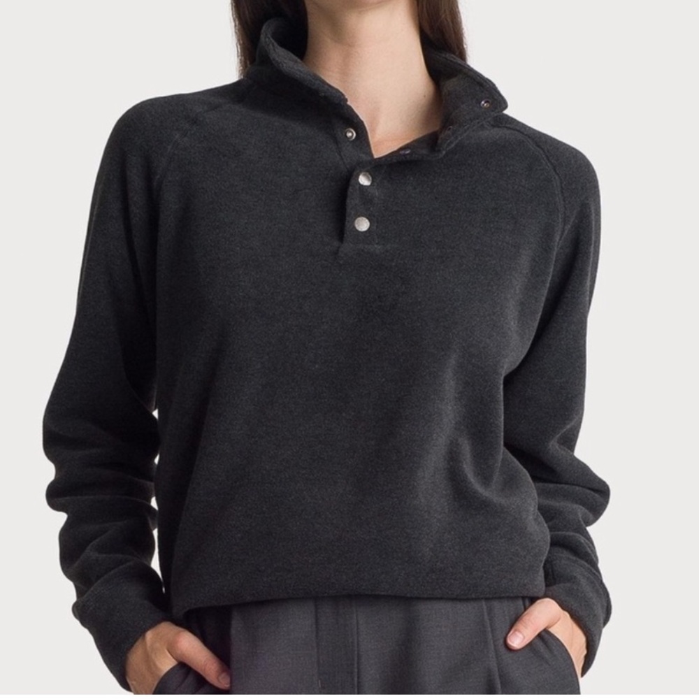 Kit and Ace Charcoal Snap-Front Crewneck Sweater